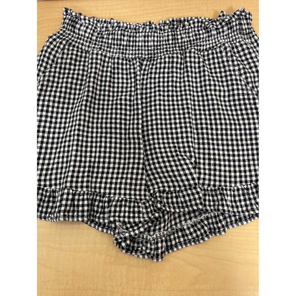 Vanilla Star Gingham Smocked Paperbag Waist Ruffle Hem Shorts Black White Medium